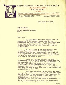 Letter from Hilton Edwards, of Hilton Edwards and Micheál MacLiammóir productions, to the Secretary of the Arts Council (page 1 of 3)